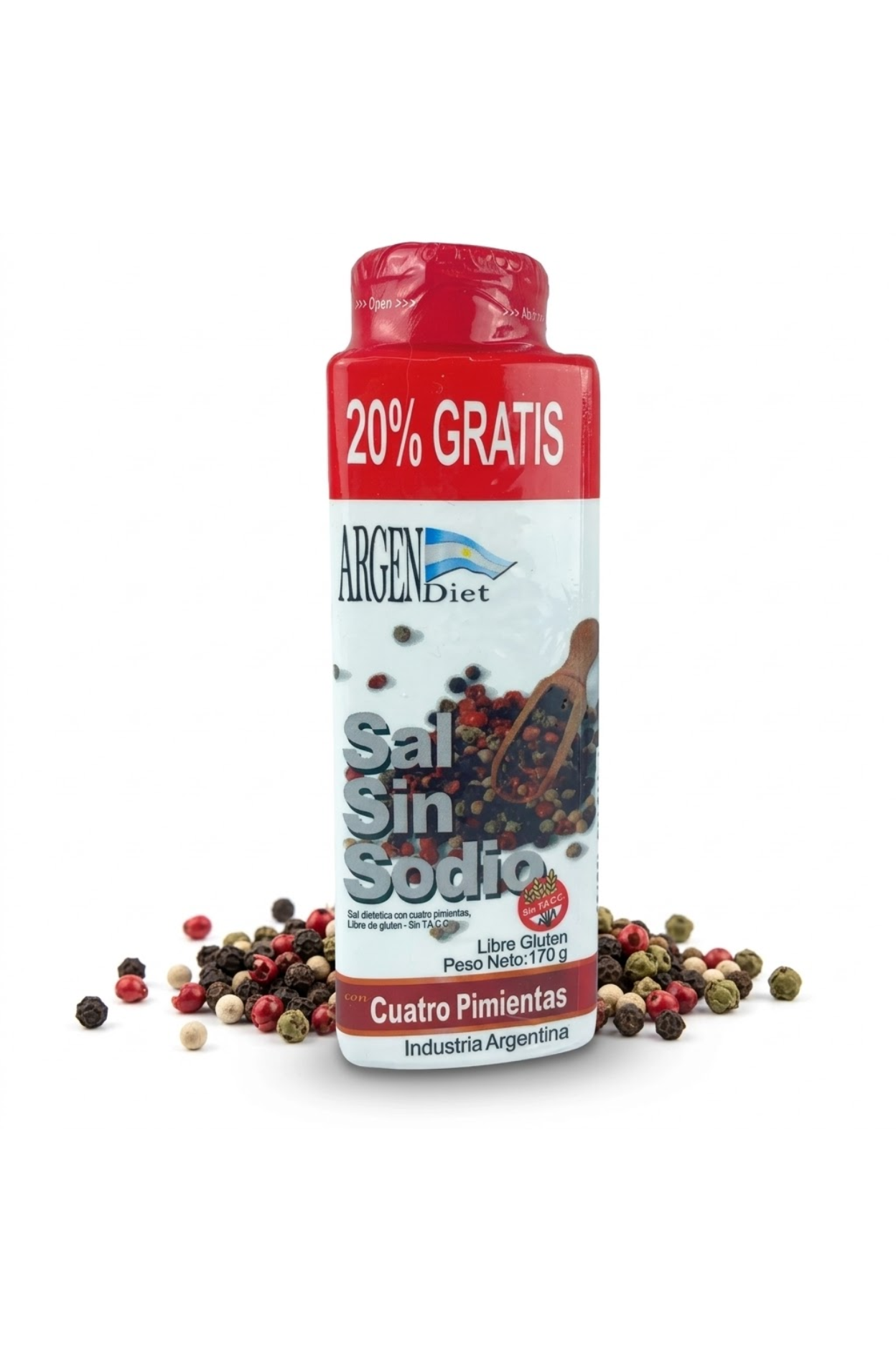 TU SNACK SALUDABLE Sal Sin Sodio Argendiet Sin Tacc Sabor 4 Pimientas X 170 Gr - Imagen 1