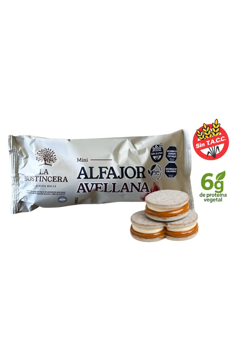 TU SNACK SALUDABLE (7) Mini Alfajores De Avellana X5 Unidades Sin Gluten 6g Protein - Imagen 1