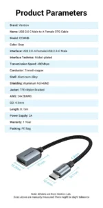 Cable Adaptador Usb-c A Usb 2.0 Hembra 2a 0.15 Cm Vention Negro - Imagen 8