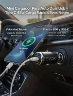 Cargador Celular Para Auto 12v 48w Evox - Carga Rapida - Doble Puerto - Dual Usb + Usb C - Imagen 6