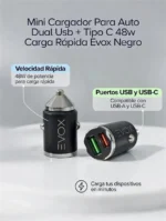 Cargador Celular Para Auto 12v 48w Evox - Carga Rapida - Doble Puerto - Dual Usb + Usb C - Imagen 7