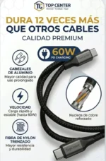 Cable Usb C A Usb C 60w Carga Rápida Topcenter 1m Reforzado - Imagen 3