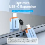 Adaptador Usb Hembra A Usb C Otg 3.1 10 Gbps Vention Azul Acero - Imagen 8