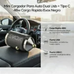 Cargador Celular Para Auto 12v 48w Evox - Carga Rapida - Doble Puerto - Dual Usb + Usb C - Imagen 9