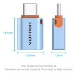 Adaptador Usb Hembra A Usb C Otg 3.1 10 Gbps Vention Azul Acero - Imagen 2
