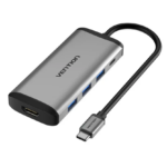 Hub Multipuerto Vention - 5 En 1 - Usb C A Hdmi 4k + 3 Puertos Usb 3.0 - 5gbps + Power Delivery 100w - Carcasa Aluminio - Premium - Para Laptop Notebook Mouse Teclado Disco Lectora Sd Tf - Cnbhb