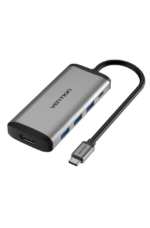 Hub Multipuerto Vention - 5 En 1 - Usb C A Hdmi 4k + 3 Puertos Usb 3.0 - 5gbps + Power Delivery 100w - Carcasa Aluminio - Premium - Para Laptop Notebook Mouse Teclado Disco Lectora Sd Tf - Cnbhb