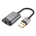Adaptador Audio Usb Vention - Usb Macho A Miniplug Hembra Hi-fi - Audio Y Microfono - Tarjeta Sonido Jack 3.5 Mm Plug Trrs - Carcasa Aluminio Con Cable 0.15 Metros - Notebook Auriculares - Cdkhb