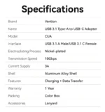 Vention Adaptador USB-C a USB 3.1 10Gbps - Imagen 10
