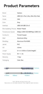 Vention Mini Hub USB 3.0 4 Puertos - Imagen 3