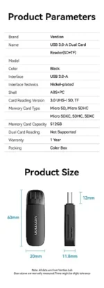 Vention Lector SD/MicroSD USB 2.0 2 en 1 - Imagen 3