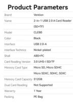 Vention Lector SD/MicroSD USB 2.0 2 en 1 - Imagen 2