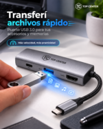 Hub USB-C 3 en 1 HDMI 4K PD 100W TopCenter - Imagen 4