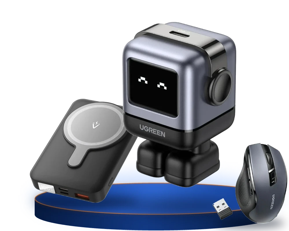Cargador Ugreen Nexode Robot, Power Bank Magnético Vention y Mouse Ugreen