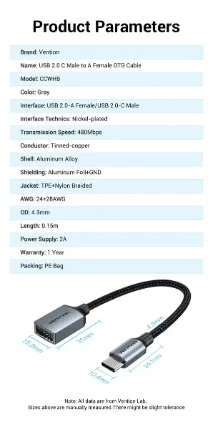 Adaptador Vention USB-C a USB-A 0,15 m Negro - Imagen 8