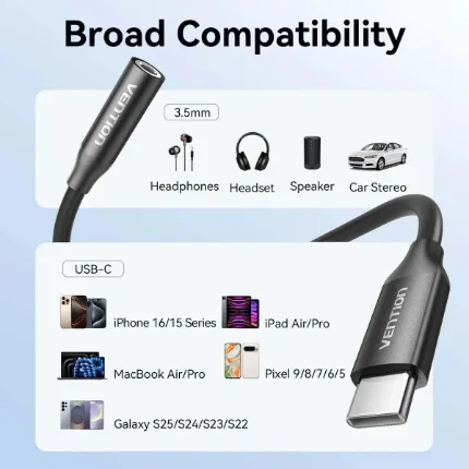 Adaptador Vention USB-C a Jack 3.5mm DAC Negro - Imagen 5