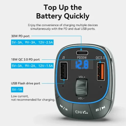 Cargador Auto Vention 30W Bluetooth USB-C - Imagen 9