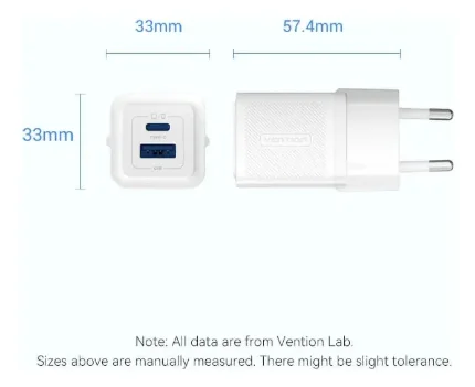 Cargador Vention GaN USB-C USB-A 30W Negro - Imagen 8