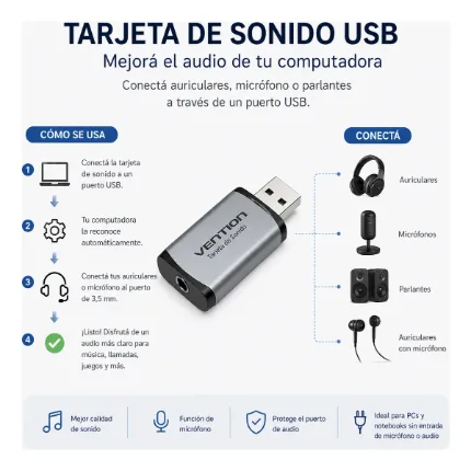 Vention Adaptador Audio USB a Jack 3.5mm - Imagen 3