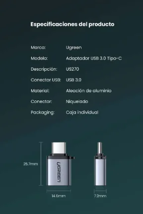 Ugreen Adaptador USB-C a USB 3.0 OTG - Imagen 4