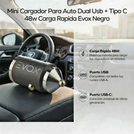 Cargador Auto Evox 48W USB-C + USB-A - Imagen 9