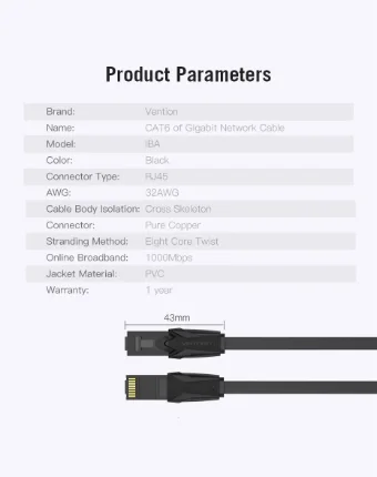 Vention Cable de Red Cat6 Plano 3m - Imagen 3