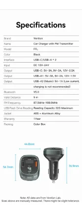 Cargador Auto Vention 30W Bluetooth USB-C - Imagen 5
