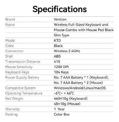Combo Teclado y Mouse Inalámbrico Vention - Imagen 10