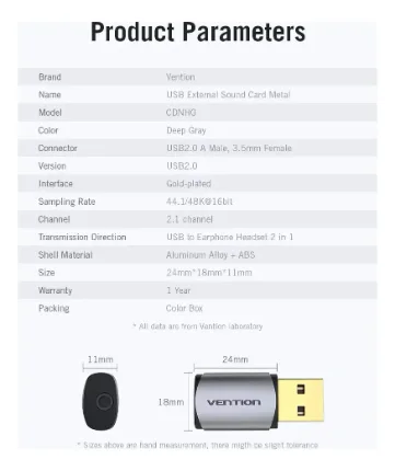 Adaptador Audio USB a Jack 3.5mm Vention - Imagen 4