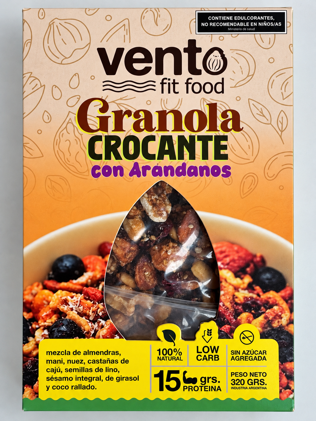 Caja de granola crocante con arándanos Granola Keto Vento Fit Con Arándanos Y Frutos Secos 320g - Imagen 1