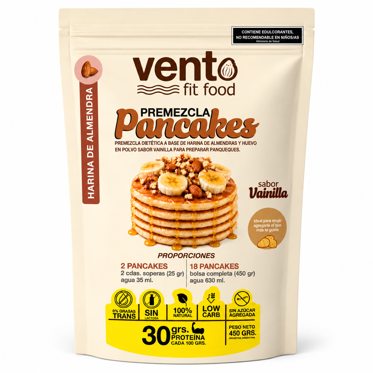 ChatGPT Image 24 sept 2026, 10_09_24 a.m. Premezcla Pancakes Vainilla Proteicos Keto Vento Fit 450gr - Imagen 1