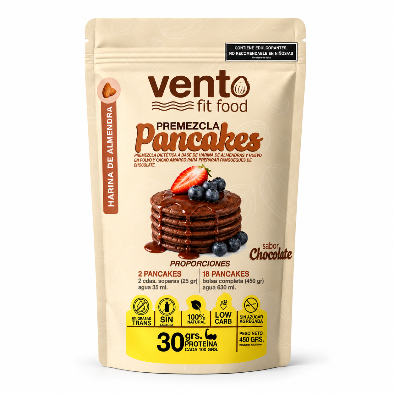 ChatGPT Image 24 sept 2026, 10_40_45 a.m. Premezclas Pancake Vento Fit Keto Chocolat Sin Azucar X450gr - Imagen 1