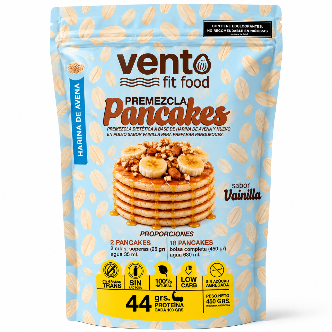 ChatGPT Image 24 sept 2026, 12_39_00 p.m. Premezcla Pancake Vento Fit Harina Avena Vainilla X450gr - Imagen 1