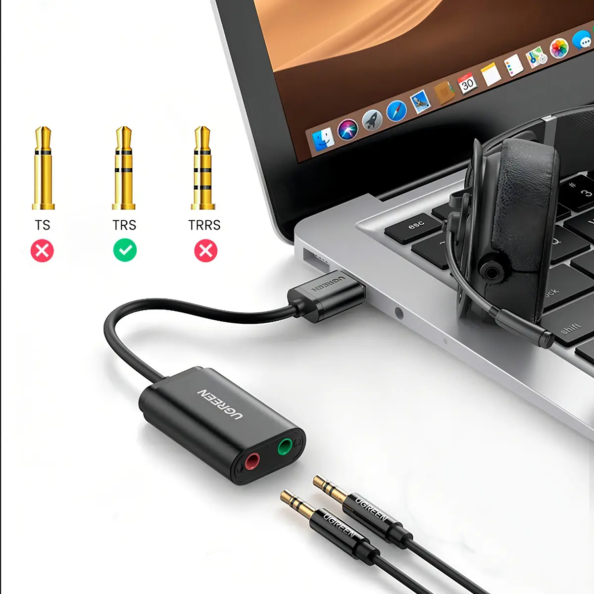 US205-30724 Placa de Sonido USB Ugreen US205 30724 Auricular y Micrófono - Imagen 1
