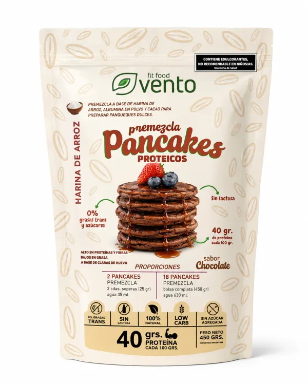 premezclaarrozchoco Pancake Vento Fit Chocolate 450g - Harina De Arroz - Imagen 1